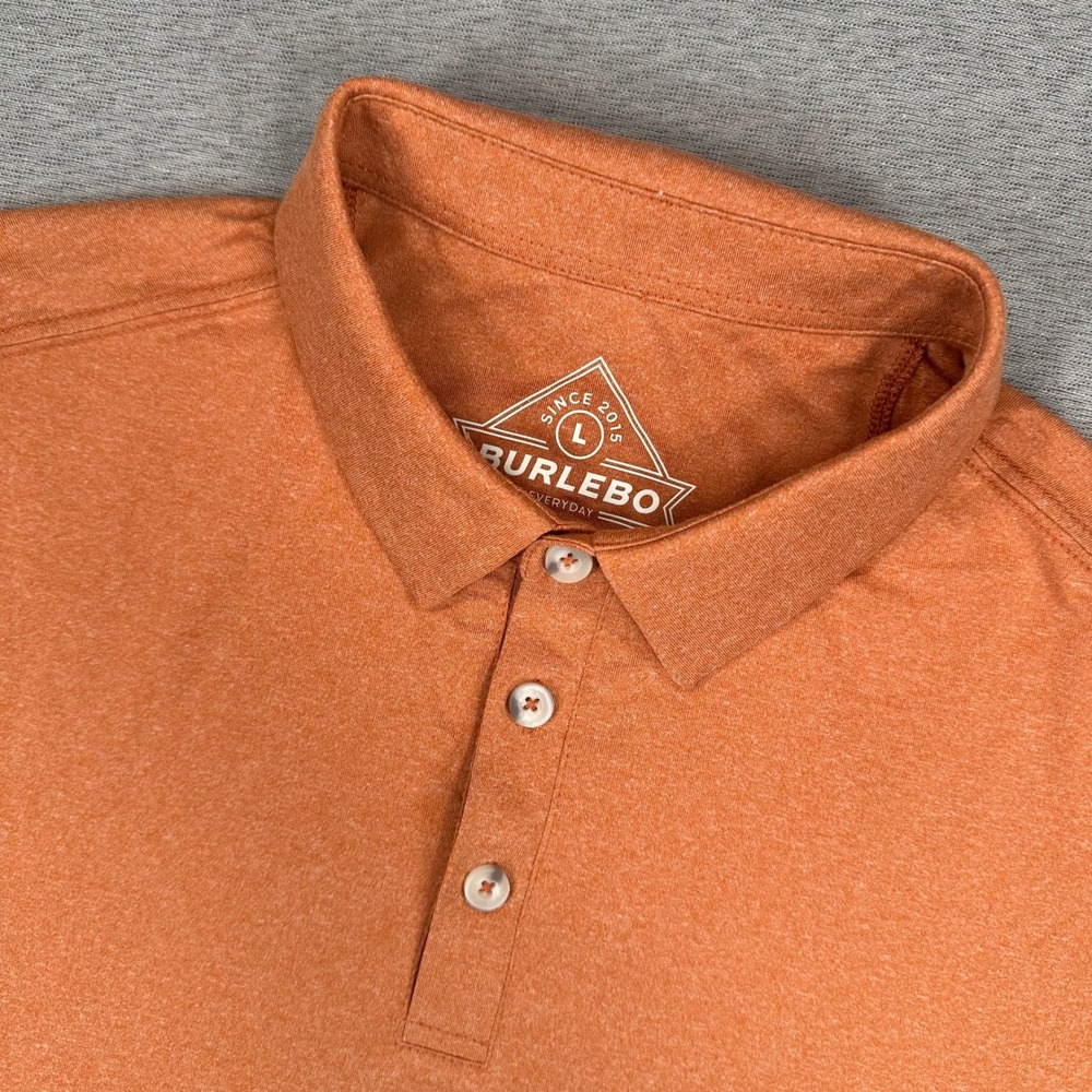 Burlebo Polo Shirt Mens Large Heather Orange Short Sleeve Performance UPF 50 NEW